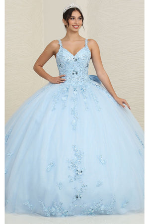 Quinceanera Dress Ball Gown in Mesh Glitter Bow Train by Layla K LK174 - BABY BLUE / 4 - Dress