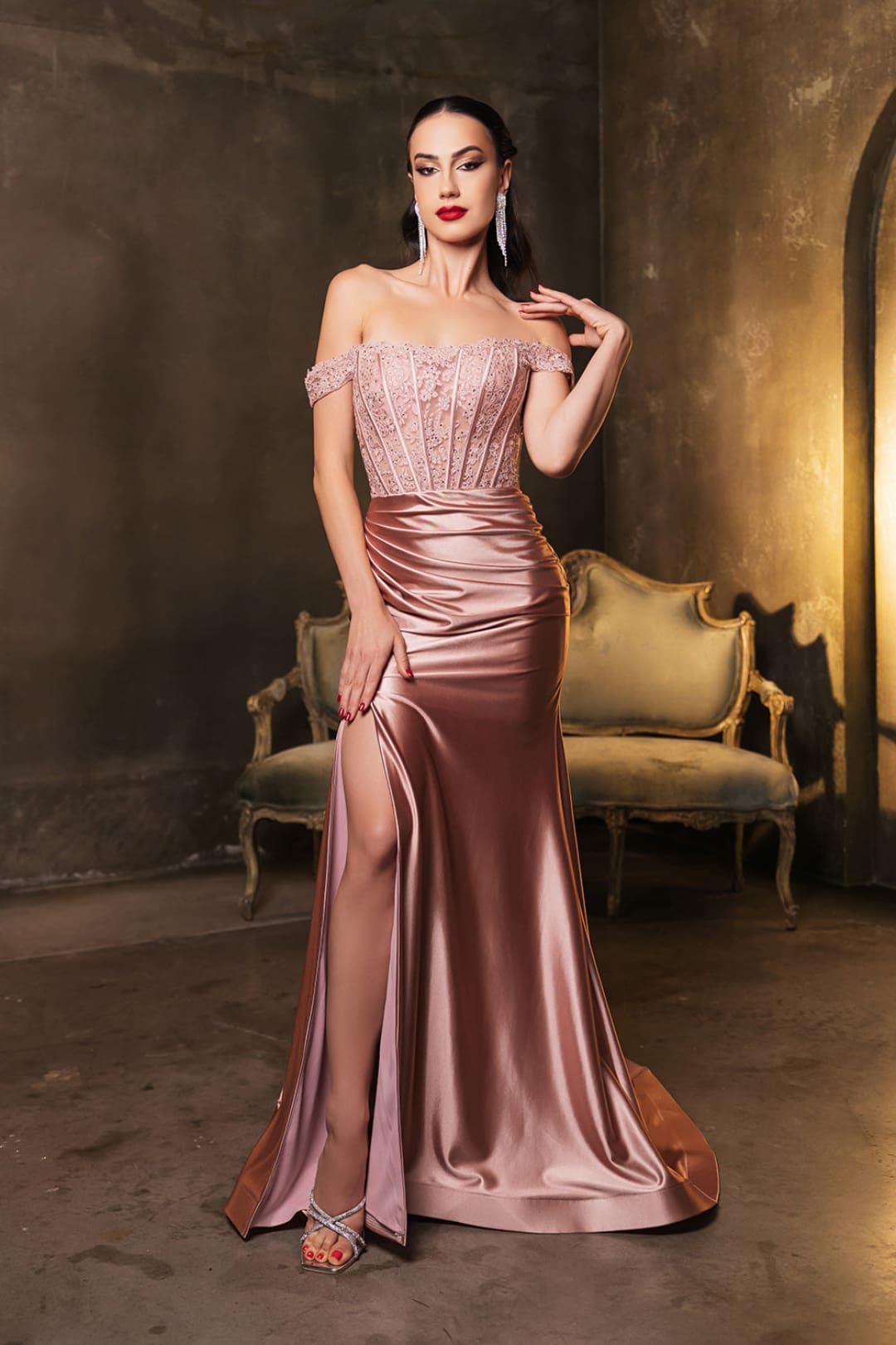 Red Carpet Dress Off Shoulder Sequin Formal Gown By May Queen MQ2146B - Dress