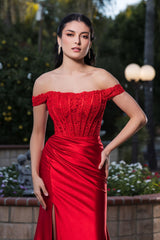 Red Carpet Dress Off Shoulder Sequin Formal Gown By May Queen MQ2146B - Dress