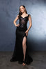 Red Carpet Dress Off-Shoulder Sequin High Split By May Queen MQ2132 - BLACK / 4 - Dress