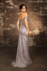 Red Carpet Dress Off-Shoulder Sequin High Split By May Queen MQ2132 - Dress