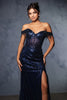 Red Carpet Dress Off-Shoulder Sequin High Split By May Queen MQ2132 - Dress