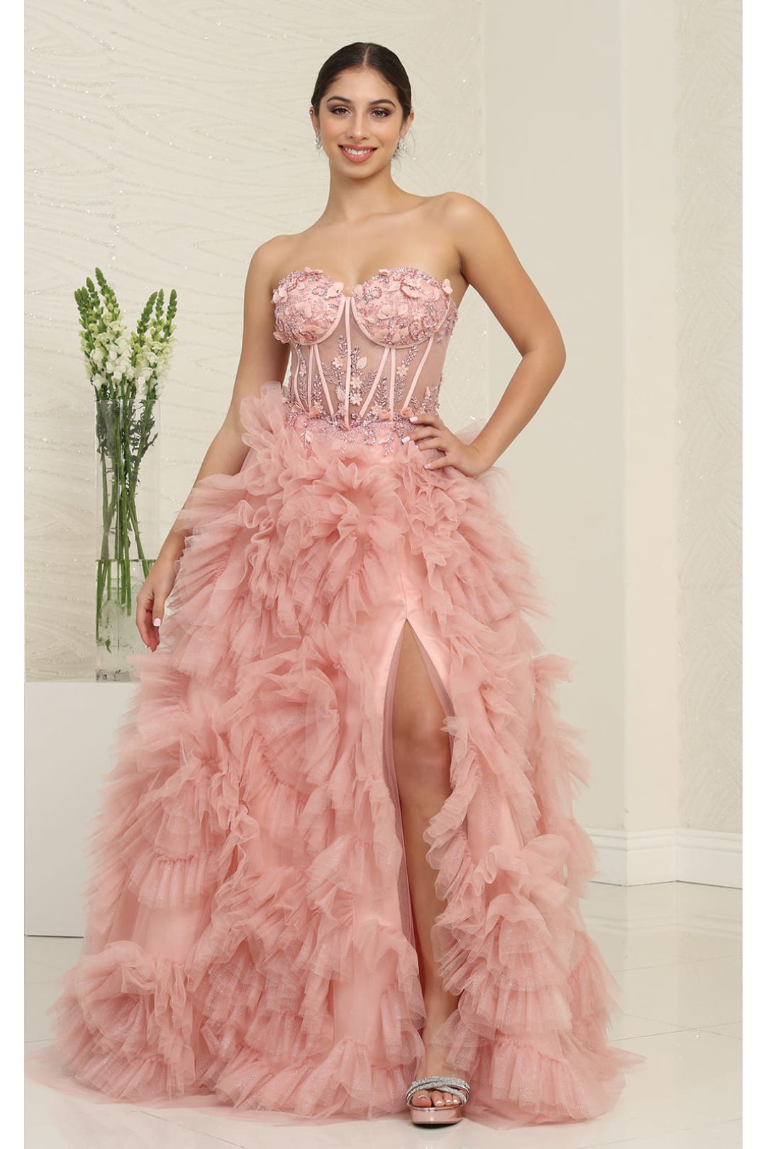 Red Carpet Dress Strapless A-Line High Slit Gown By Royal Queen RQ8129 - Dress