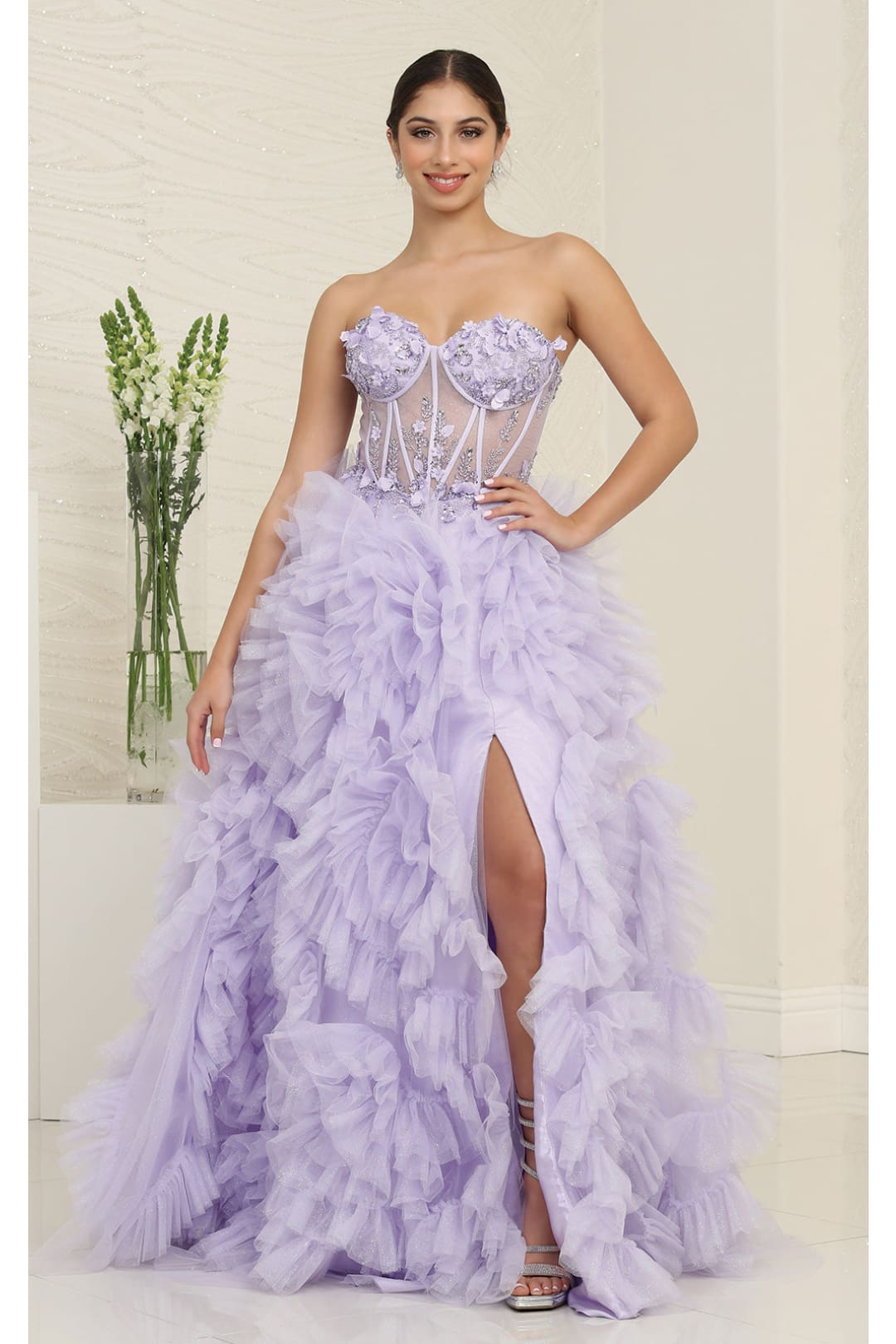 Red Carpet Dress Strapless A-Line High Slit Gown By Royal Queen RQ8129 - LILAC / 4 - Dress
