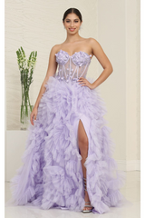 Red Carpet Dress Strapless A-Line High Slit Gown By Royal Queen RQ8129 - LILAC / 4 - Dress