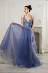 Red Carpet Dress V-Neck Sequin Evening Gown By May Queen MQ2167 - DUSTYBLUE / 4 - Dress