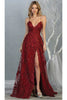Thigh High Slit Prom Dress - BURGUNDY / 2