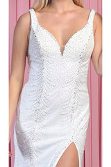 V-Neck Beaded Long Wedding Gown - Dress