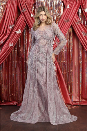 Royal Queen RQ7923 A-line Tulle Embroidered Evening Gown - MAUVE / 6 - Dress