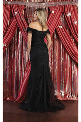 Royal Queen RQ7963 Off The Shoulder Feathers Prom Gown - Dress