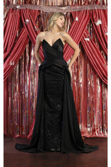 Royal Queen RQ8001 Pleated Bodice Prom Gown - BLACK / 4 - Dress