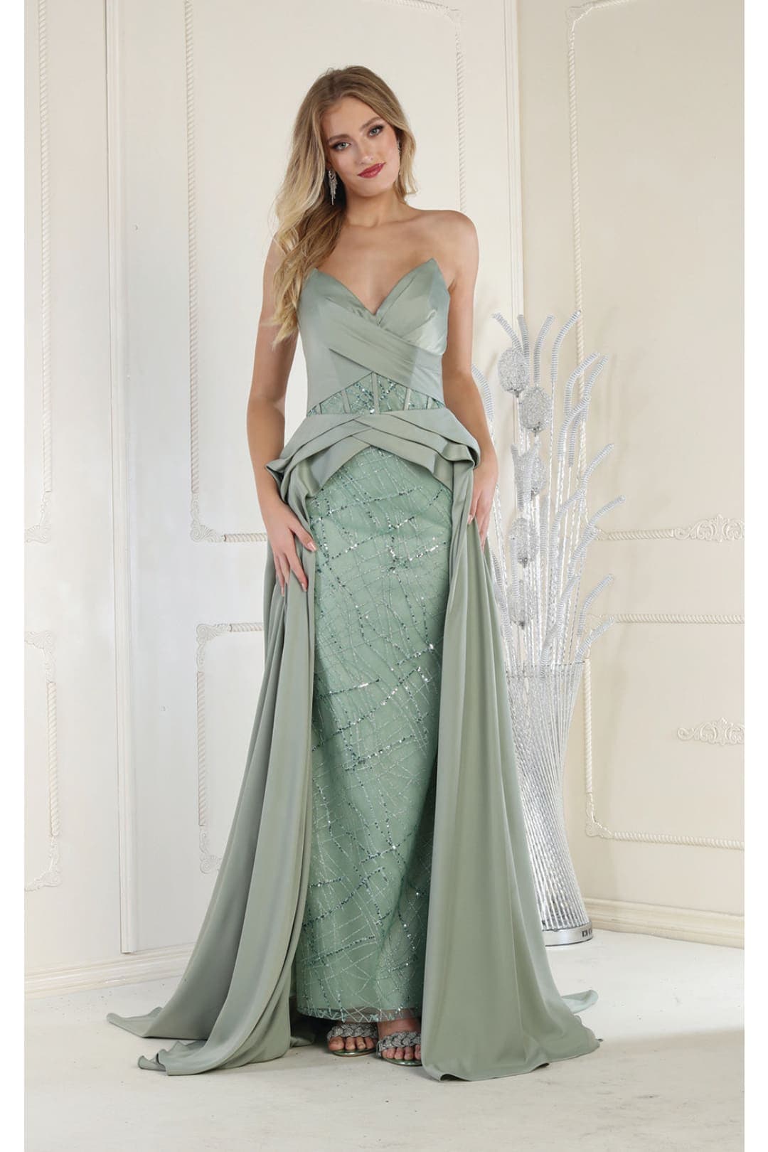 Royal Queen RQ8001 Pleated Bodice Prom Gown - SAGE / 4 - Dress