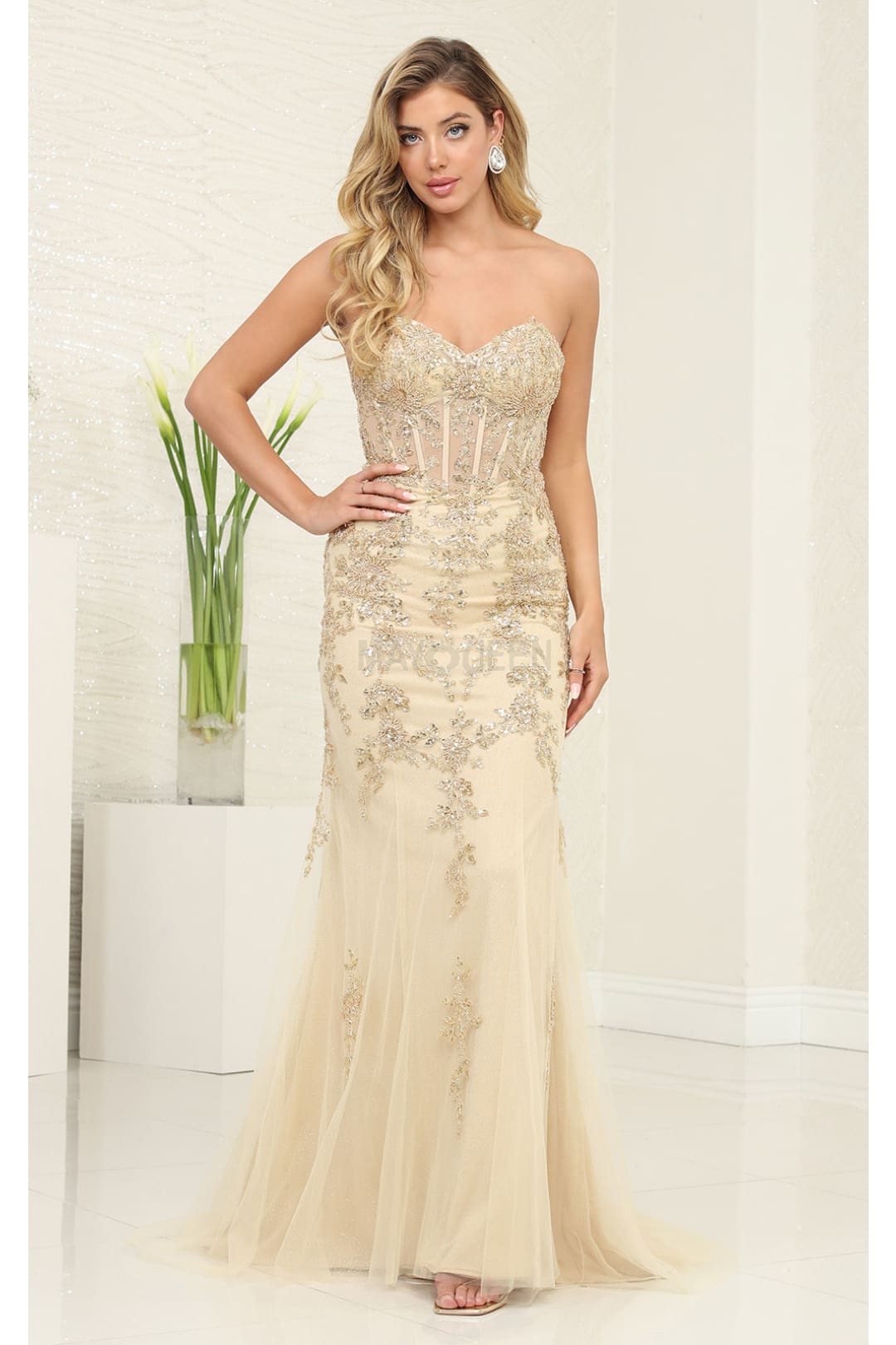 Royal Queen RQ8013 Embellished Strapless Boned Corset Evening Gown - Dress