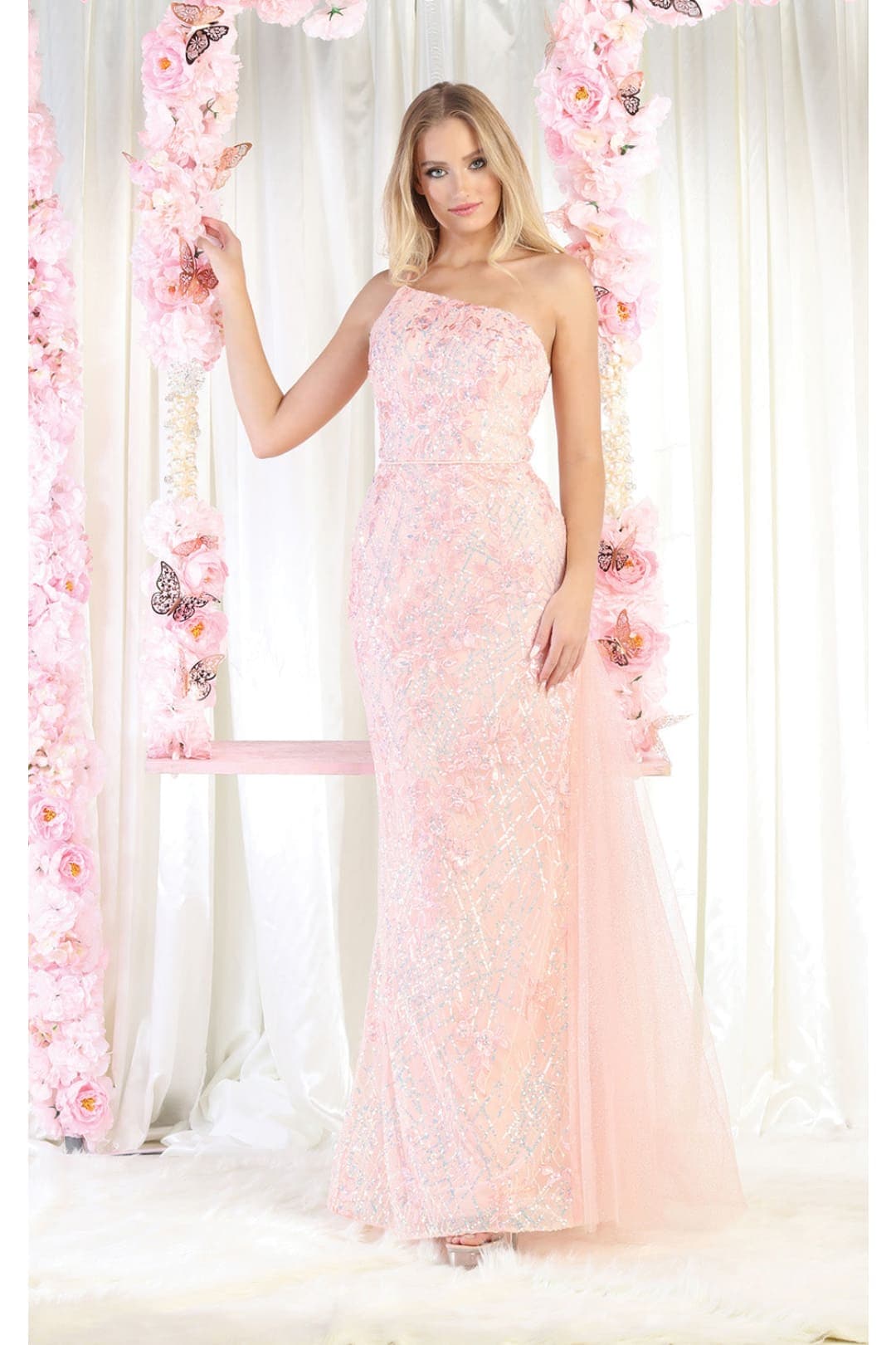 Royal Queen RQ8014 One Shoulder Mermaid Gown - BLUSH / 4 - Dress
