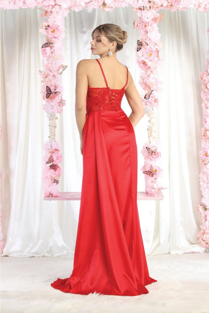Royal Queen RQ8020 Sleeveless Sheer Side Sash Evening Gown - Dress