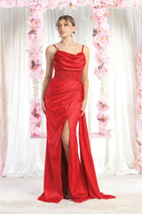 Royal Queen RQ8020 Sleeveless Sheer Side Sash Evening Gown - RED / 4 - Dress