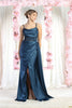 Royal Queen RQ8020 Sleeveless Sheer Side Sash Evening Gown - TEAL BLUE / 4 - Dress