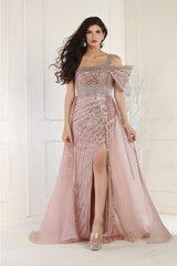 Royal Queen RQ8022 Sequin Asymmetrical A-line Beauty Pageant Dress - ROSE GOLD / 4 - Dress