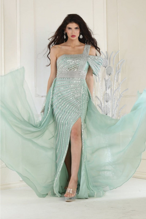 Royal Queen RQ8022 Sequin Asymmetrical A-line Beauty Pageant Dress - SAGE / 4 - Dress