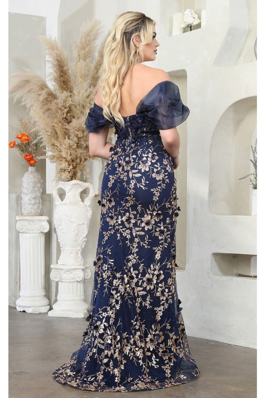 Royal Queen RQ8037 Off Shoulder 3D Floral Applique Red Carpet Dress - Dress