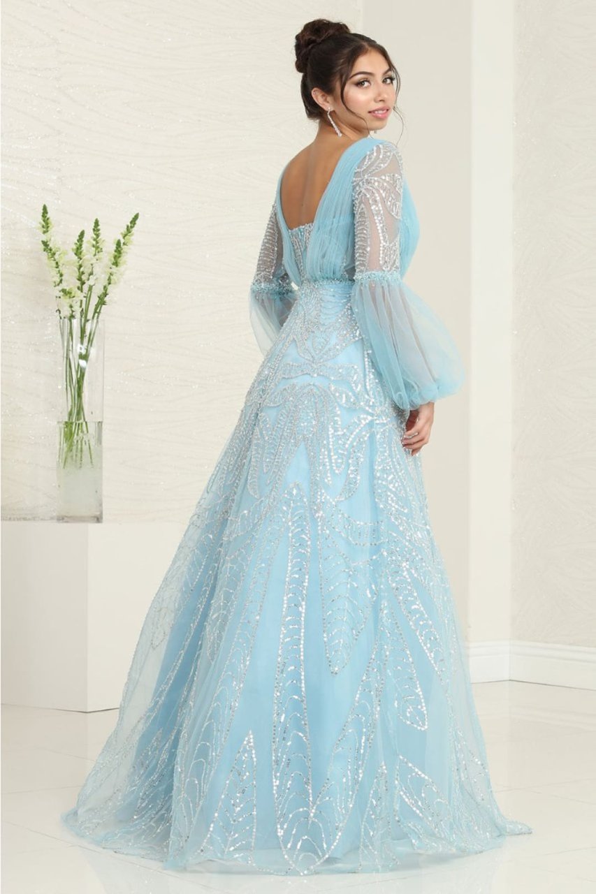 Royal Queen RQ8042 Ruched Bust Dusty Blue Mother of the Bride Gown - Dress