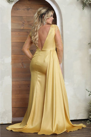 Royal Queen RQ8045 Plunging V-Neck High Slit Satin Long MOB Gown - Dress