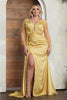 Royal Queen RQ8045 Plunging V-Neck High Slit Satin Long MOB Gown - GOLD / 6 - Dress