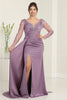 Royal Queen RQ8045 Plunging V-Neck High Slit Satin Long MOB Gown - VICTORIAN LILAC / 6 - Dress