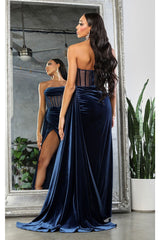 Royal Queen RQ8049 Strapless Velvet Sheer Bodice Prom Long Gown - Dress