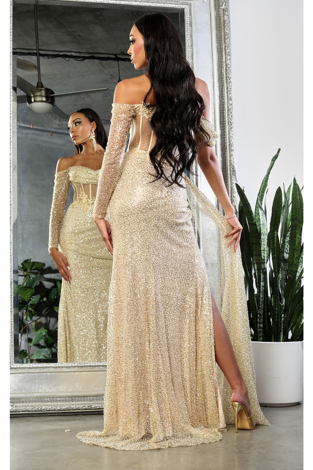 Royal Queen RQ8050 One Sleeve Corset Bone Special Occasion Gown - Dress