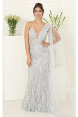 Royal Queen RQ8066 Plunging V-Neck Beaded Evening Sequin Dress - Dress