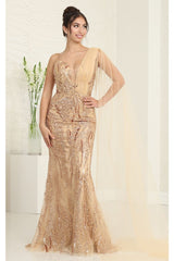 Royal Queen RQ8066 Plunging V-Neck Beaded Evening Sequin Dress - Dress