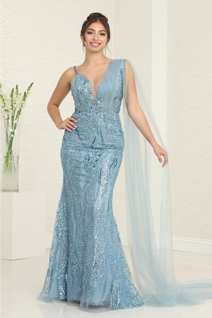 Royal Queen RQ8066 Plunging V-Neck Beaded Evening Sequin Dress - Dress