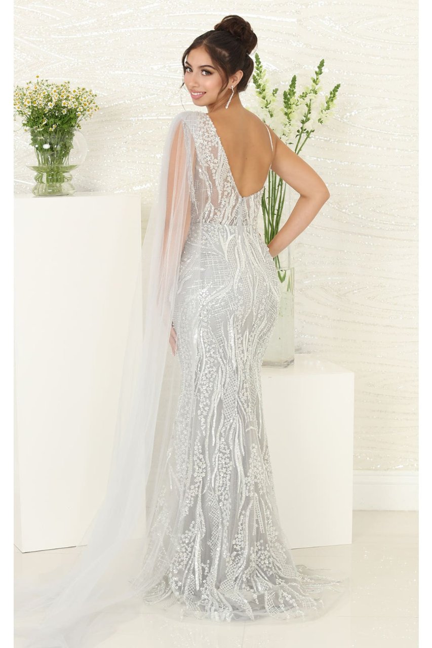Royal Queen RQ8066 Plunging V-Neck Beaded Evening Sequin Dress - Dress