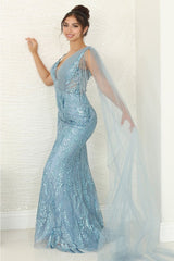 Royal Queen RQ8066 Plunging V-Neck Beaded Evening Sequin Dress - Dress