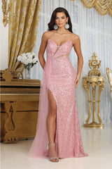 Royal Queen RQ8068 Strapless Sequin Fitted Evening Gown - DUSTY ROSE / 4 - Dress