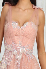 Royal Queen RQ8080 Corset RoseGold Floral Pattern A-line Pageant Dress - Dress