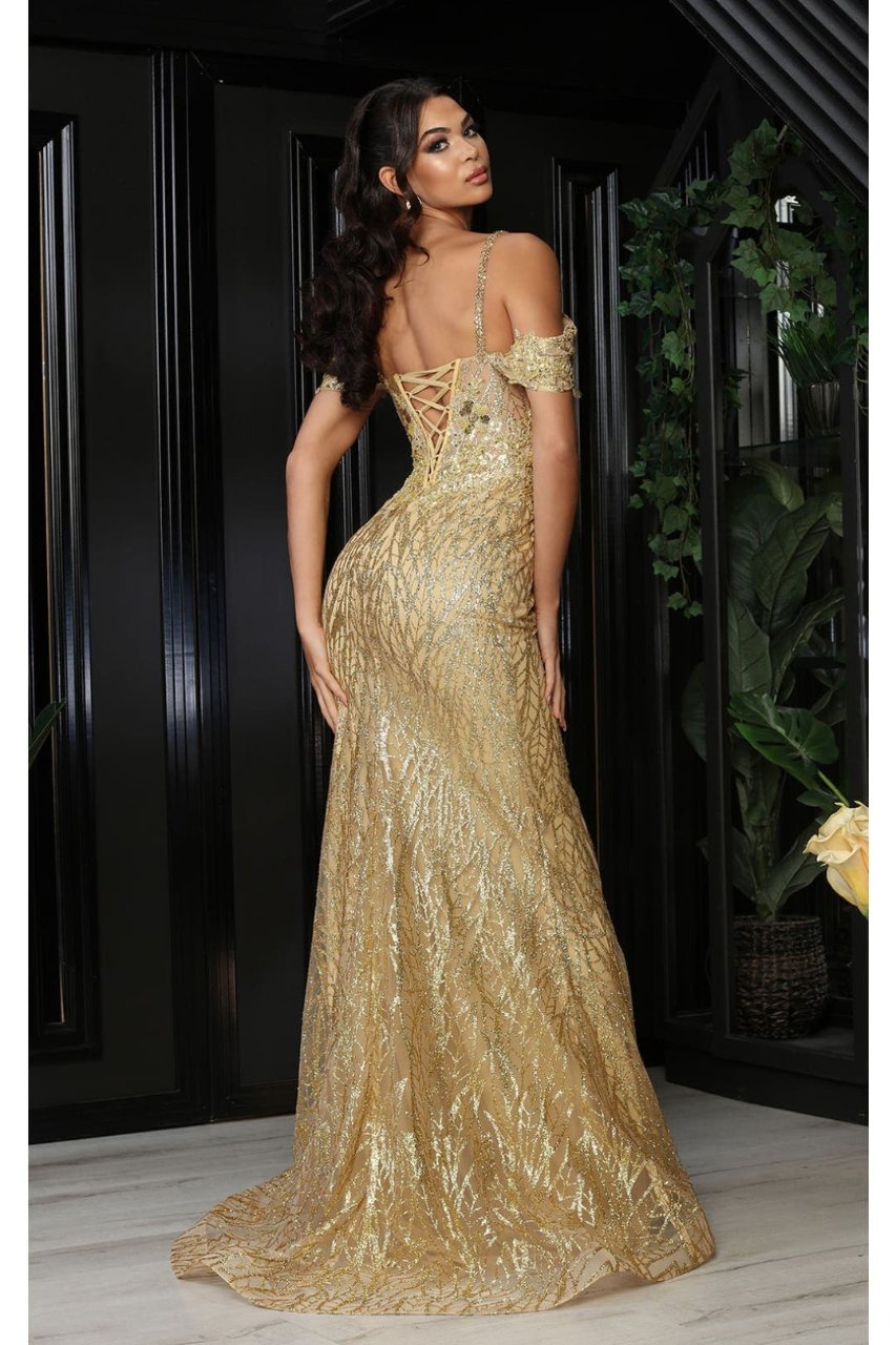 Royal Queen RQ8094 Cold Shoulder Glitter Red Carpet Formal Gown - Dress