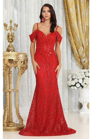 Royal Queen RQ8094 Cold Shoulder Glitter Red Carpet Formal Gown - Dress