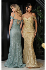 Royal Queen RQ8094 Cold Shoulder Glitter Red Carpet Formal Gown - Dress