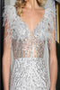 Royal Queen RQ8097 V-Neck Corset Bodice Feather Evening Long Dress - Dress