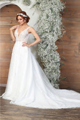 Royal Queen RQ8098 Lace Applique Ivory Wedding A-Line Dress - Dress