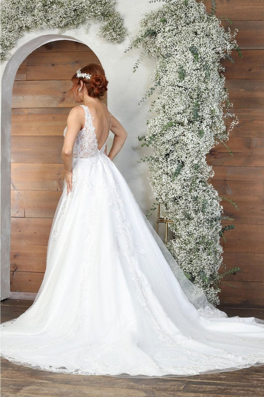 Royal Queen RQ8098 Lace Applique Ivory Wedding A-Line Dress - Dress