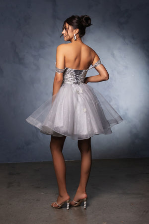 Semi Formal dress Beaded V-Neck A Line By May Queen MQ2105 - SILVER / 2 - Dress