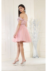 Short Prom Dress Bridesmaids Off The Shoulder Embroidered Style MQ1964 - Dress