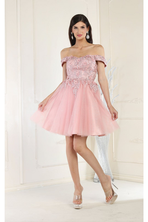 Short Prom Dress Bridesmaids Off The Shoulder Embroidered Style MQ1964 - Dusty Rose / 4 - Dress