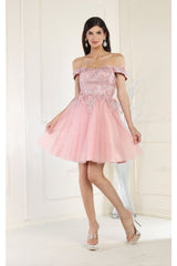 Short Prom Dress Bridesmaids Off The Shoulder Embroidered Style MQ1964 - Dusty Rose / 4 - Dress