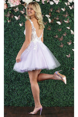 May Queen MQ1863 Floral Appliqué Embroidery Dress - Lilac