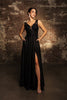 Special Occasion Dress High Split Plunging V-Neck By May Queen MQ2137 - BLACK / 8 - Dress