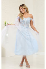 Tea Length Prom Dress Cold Shoulder Homecoming Style May Queen MQ2089 - Dress